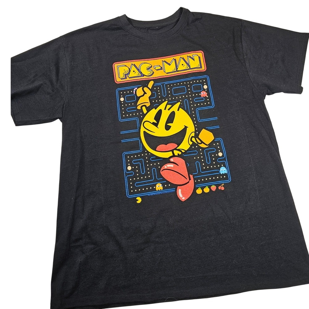 Pac-Man Graphic T-Shirt Mens Black Retro Arcade‎ Gaming Short Sleeve Tee XL